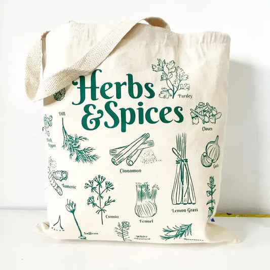 Herbs Hand Printed Every Day Canvas Tote Bag